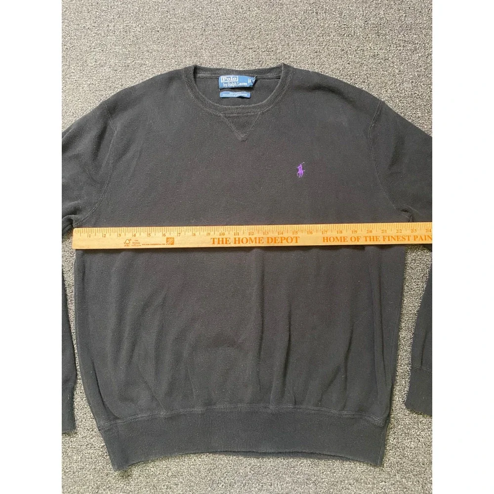 Polo Ralph Lauren Crewneck Sweater Black Mens Large Purple Pony Logo Cotton Prep